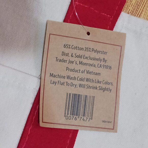 Trader Joe's Mini Canvas Tote Bag Cream Red Embroidery - Picture 4 of 4